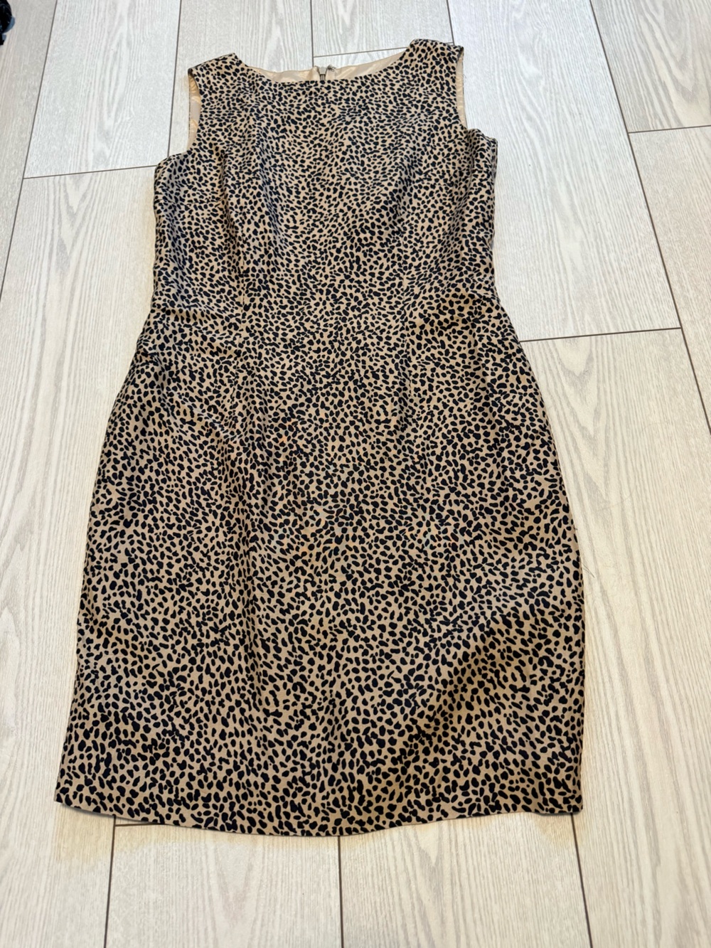 Cleo petites 4 leopard print 100% silk dress tan black sleeveless shift mini